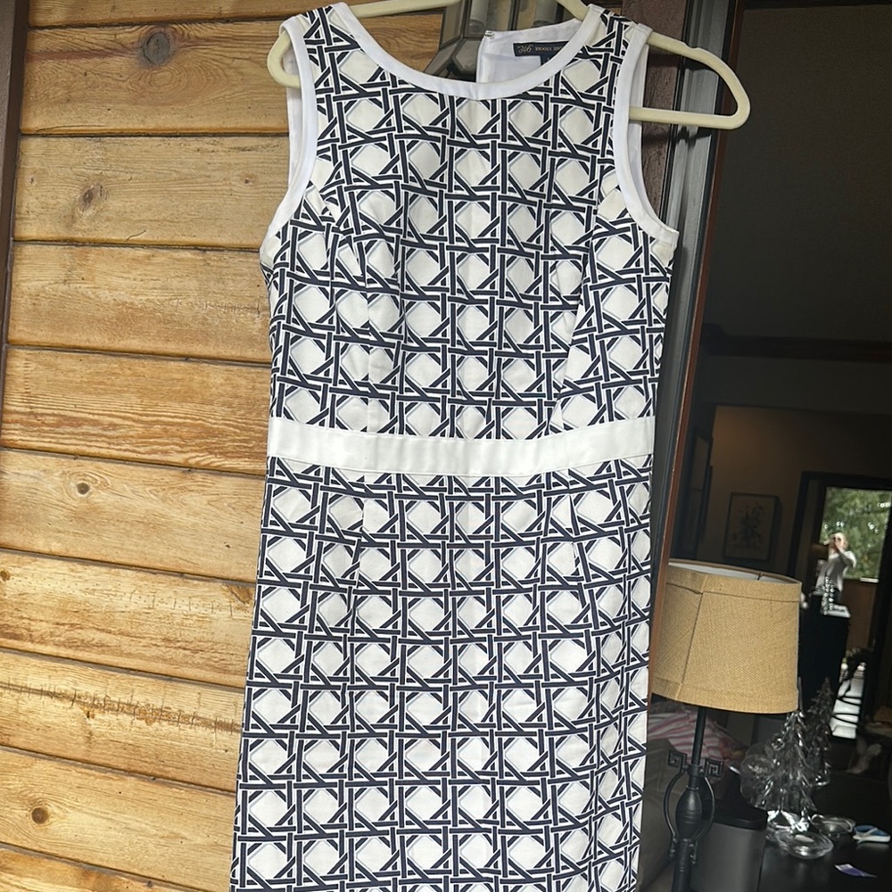 Navy, Gray and White Sleeveless fSheath Mini Dress